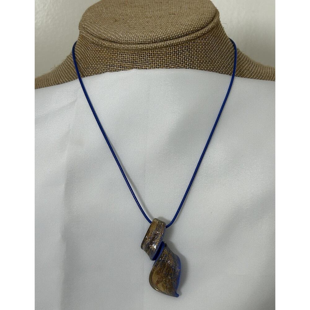 Lovely Handmade Glass Pendant On 19” Wax Corded Necklace. Pendant Is 2”